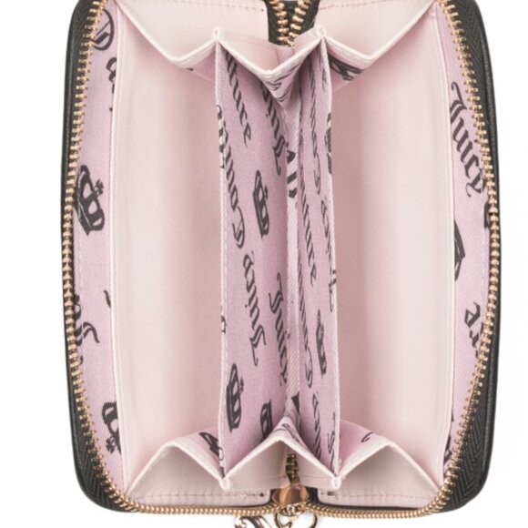 NWT Juicy Couture Girls Only Med Tab Zip Around Black Quilted Charmed wallet bag - Picture 3 of 7